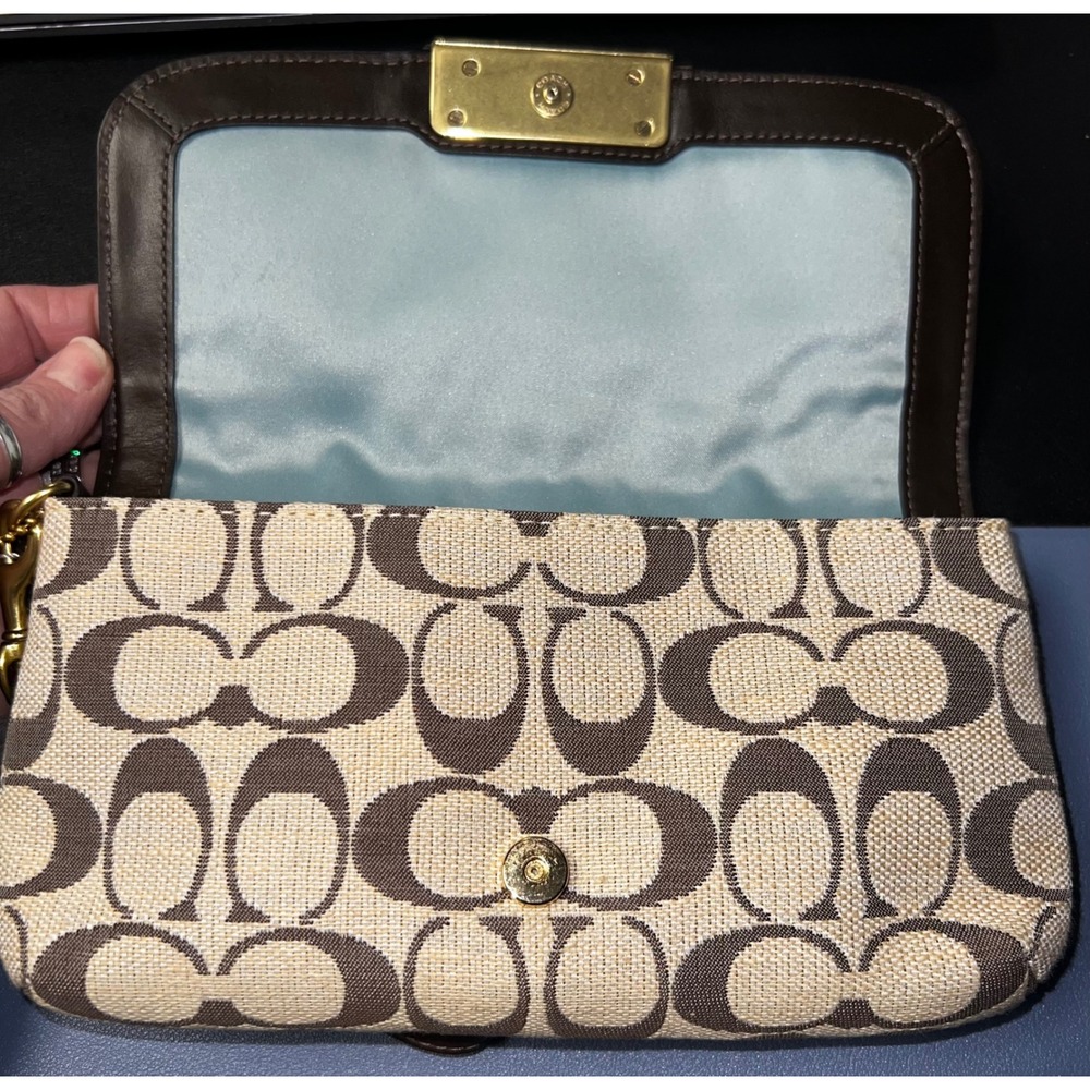 Coach Kristin Signature Canvas Wristlet Brown Tan Gold Clutch - Picture 5 of 8